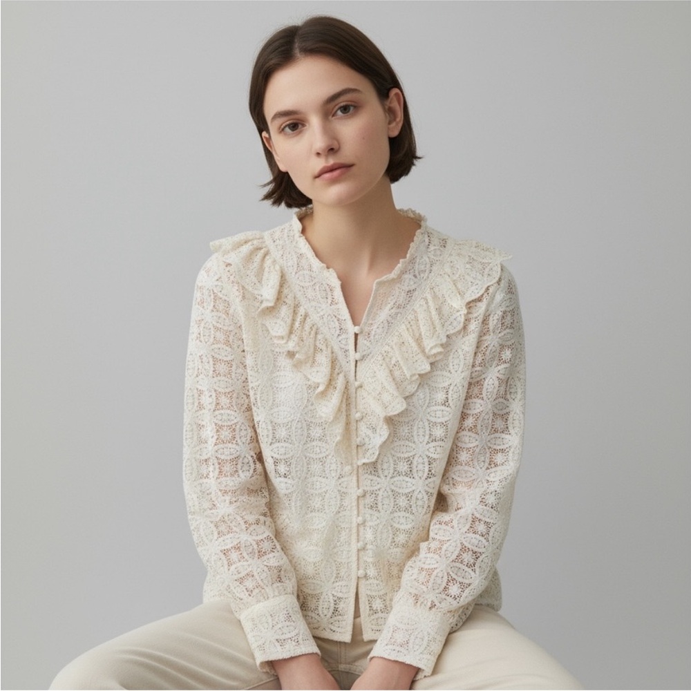 SEZANE Elegant White Lace Blouse